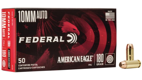 opplanet federal premium american eagle pistol ammo 10mm auto full metal jacket 180 grain 50 rounds ae10a main