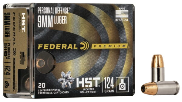 opplanet federal premium personal defense pistol ammo 9mm luger hst jacketed hollow point 124 grain 20 rounds p9hst1s main