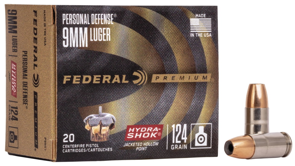 opplanet federal premium personal defense pistol ammo 9mm luger hydra shok jacketed hollow point 124 grain 20 rounds p9hs1 main