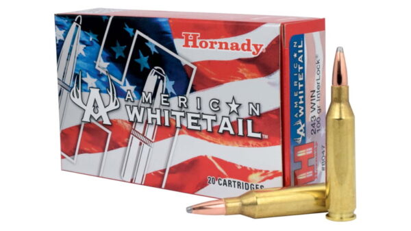 opplanet hornady american whitetail rifle ammo 243 winchester interlock 100 grain 20 rounds box 8047 main