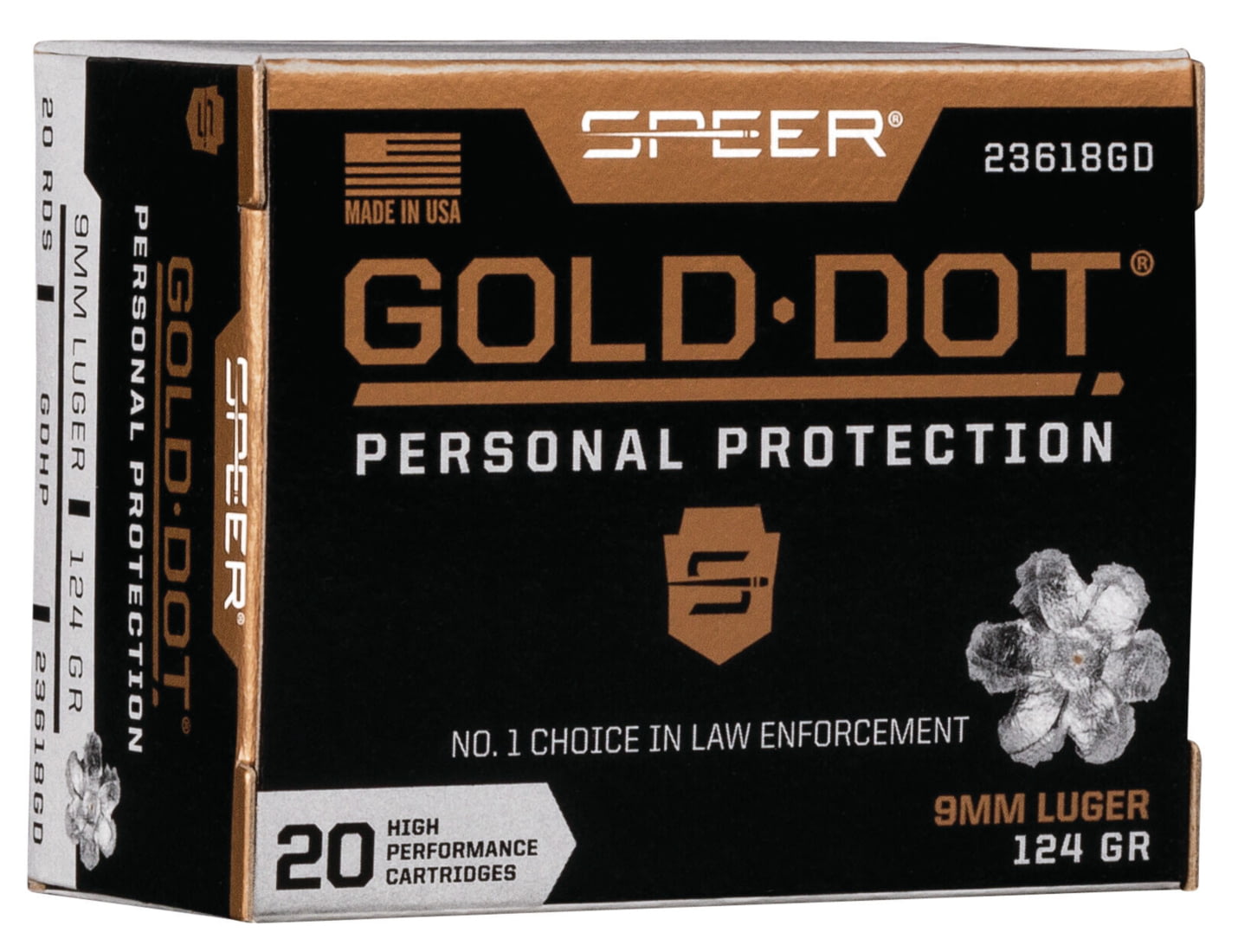 opplanet speer gold dot pistol ammo 9mm luger gold dot hollow point 124 grain 20 rounds 23618gd main 1