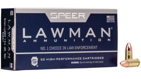 opplanet speer lawman handgun training pistol ammo 9mm luger total metal jacket 124 grain 50 rounds 53651 main